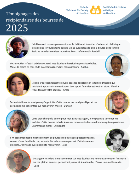 Témoignages des récipiendaires des bourses de 2025 avec des citations de plusieurs étudiants.