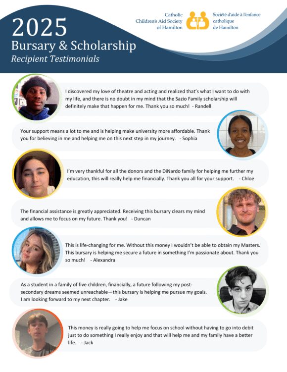 Bursary and scholarship testimonials from recipients expressing gratitude and personal experiences.